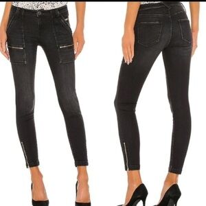 Joie Park Zipper Mid Rise Ankle Skinny Moto Jeans Stretch Dark Black Wash 31/10